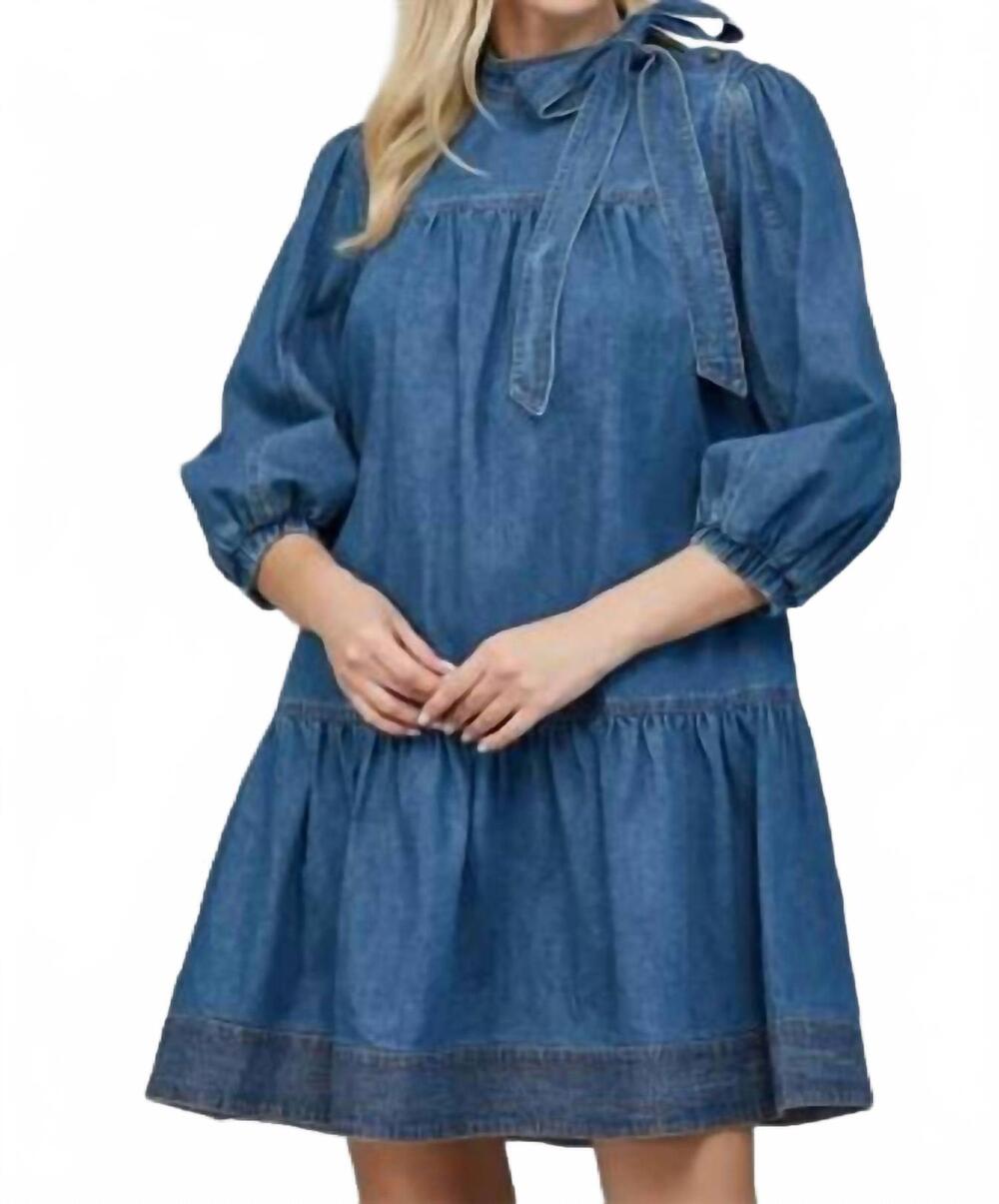 NEW FATE women's denim bow dress in blue